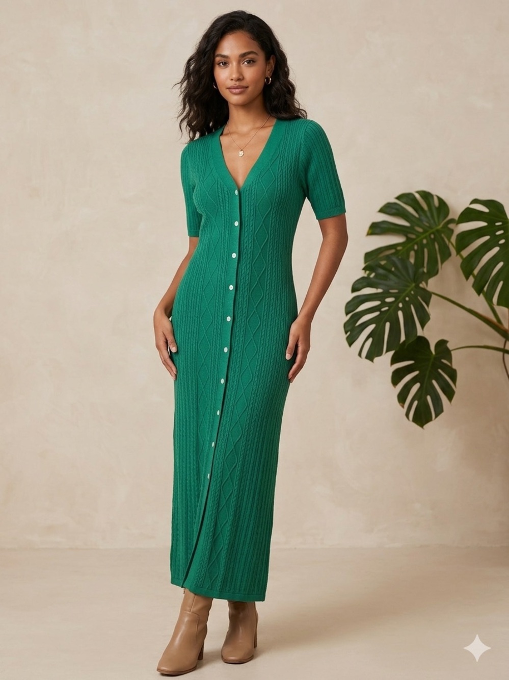 89th & Madison Emerald Green Button-Front Knit Maxi Dress